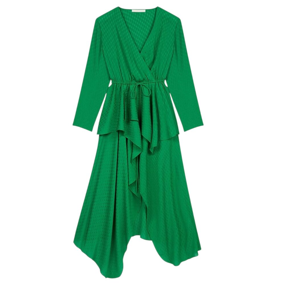 Maje Ramia $375 Bright Green Asymmetrical Long Sleeve Midi Dress